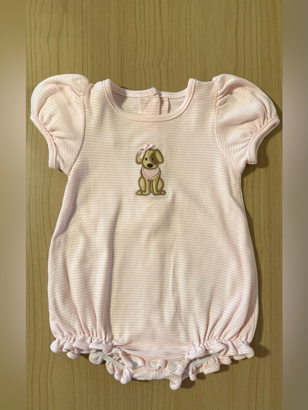 Pink Puppy Appliqué Baby One-Piece Romper